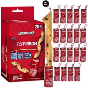 imageCatchmaster Fly Ribbon 20Pack Bug ampamp Fruit Fly Traps Outdoor and Indoor Premium Adhesive Sticky Strips ampamp Gnat Hanging Strips Bulk Scented Flying Insect Paper Rolls Non Toxic Home Pest Control20 Pack