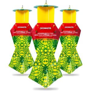 imageCatchmaster Japanese Beetle Traps Outdoor 3PK Flying Insect Trap Bag with Dual Pheromone Food Lure Hanging Bug Catcher for Backyard ampamp Garden Pest Control for Plants Trees Vegetables ampamp Flowers3Pack with Lids