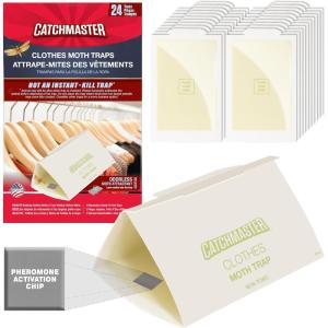 imageCatchmaster Clothes Moth Traps for House 6PK Wardrobe Closet Storage Glue Traps Sticky Bug Catcher Indoor with Pheromone Odorless Adhesive Flying Insect Trap Protect Clothing Pet Safe Pest Control24 Traps