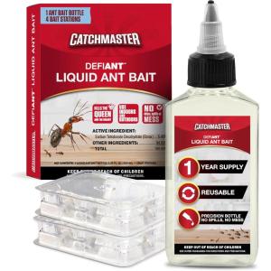 imageCatchmaster DEFIANT Premium Liquid Ant Killer 1Year Supply Kills the Queen and Colony No Mess Precision Bottle Reusable Ant Traps Indoor ampamp Outdoor Pest Control Traps Made in USALiquid Bait  Stations