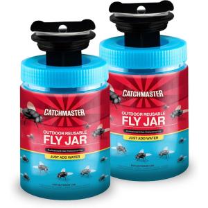 imageCatchmaster Outdoor Reusable Fly Traps Outdoor with Bait Included  2 NonToxic Pet Safe Hanging Fly Jars  Bug Catchers for Yard Patio ampamp Trash  Sets Up in Seconds