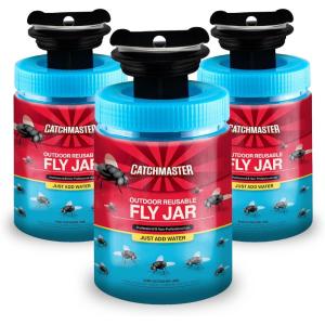 imageCatchmaster Outdoor Reusable Fly Traps Outdoor with Bait Included  3 NonToxic Pet Safe Hanging Fly Jars  Bug Catchers for Yard Patio ampamp Trash  Sets Up in Seconds