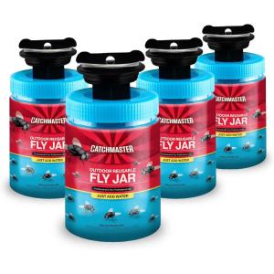 imageCatchmaster Outdoor Reusable Fly Traps Outdoor with Bait Included  4 NonToxic Pet Safe Hanging Fly Jars  Bug Catchers for Yard Patio ampamp Trash  Sets Up in Seconds
