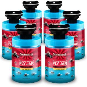 imageCatchmaster Outdoor Reusable Fly Traps Outdoor with Bait Included  6 NonToxic Pet Safe Hanging Fly Jars  Bug Catchers for Yard Patio ampamp Trash  Sets Up in Seconds