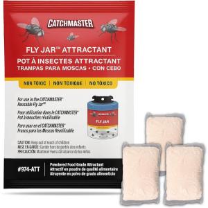 imageCatchmaster Reusable Fly Trap Outdoor Jar Refill 3Pack Bait Bug Catcher and Flying Insect Trap Natural Attractant Refill for Pest Control Pet Safe Bulk Fly Traps Bait