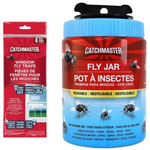imageCatchmaster Fly Trap Bundle Window Fly Traps 12Pack ampamp Outdoor Fly Jar for Garage Backyard Pool Patio ampamp Camping