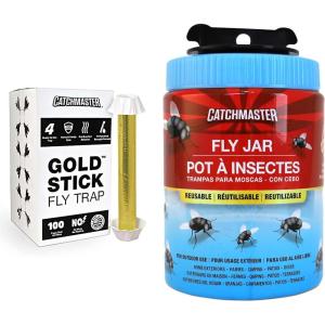 imageCatchmaster Fly Trap Bundle Gold Stick 4Pack ampamp Outdoor Fly Jar for Garage Backyard Pool Patio ampamp Camping