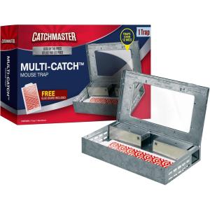 imageCatchmaster MultiCatch Mouse Trap Humane Mouse Trap Indoor for Home Includes 1 Replaceable Glue Board Live Catch Pest Control for Garage ampamp ShedMetallic